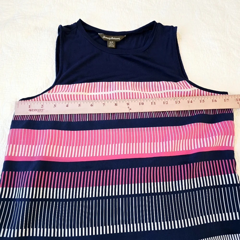 Tommy Bahama Women's Striped Pink Navy Sleeveless Top Size Small Silk Outdoors - Picture 10 of 13